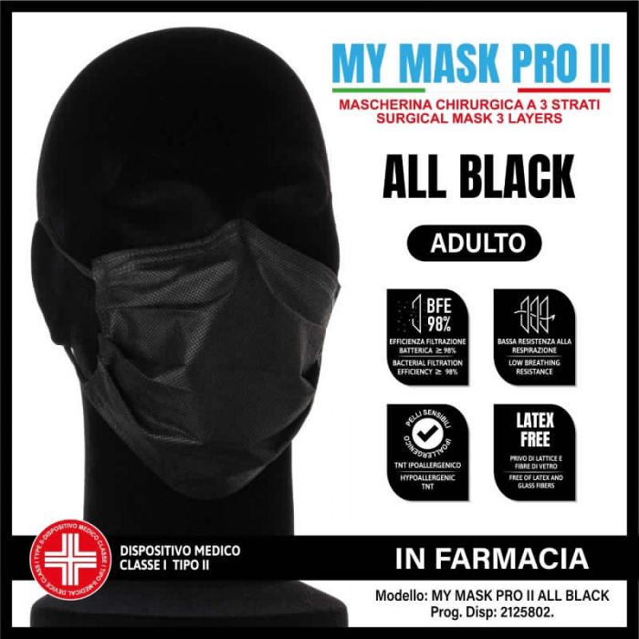 Mymask pro ii chirurgica all black 10pz
